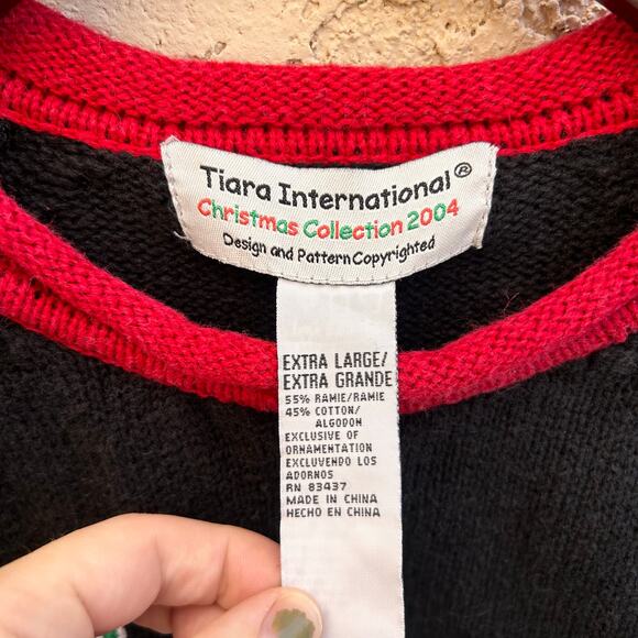 VTG Tiara International Santa Clause Embroidered Christmas Cardigan Sweater XL - Picture 3 of 5
